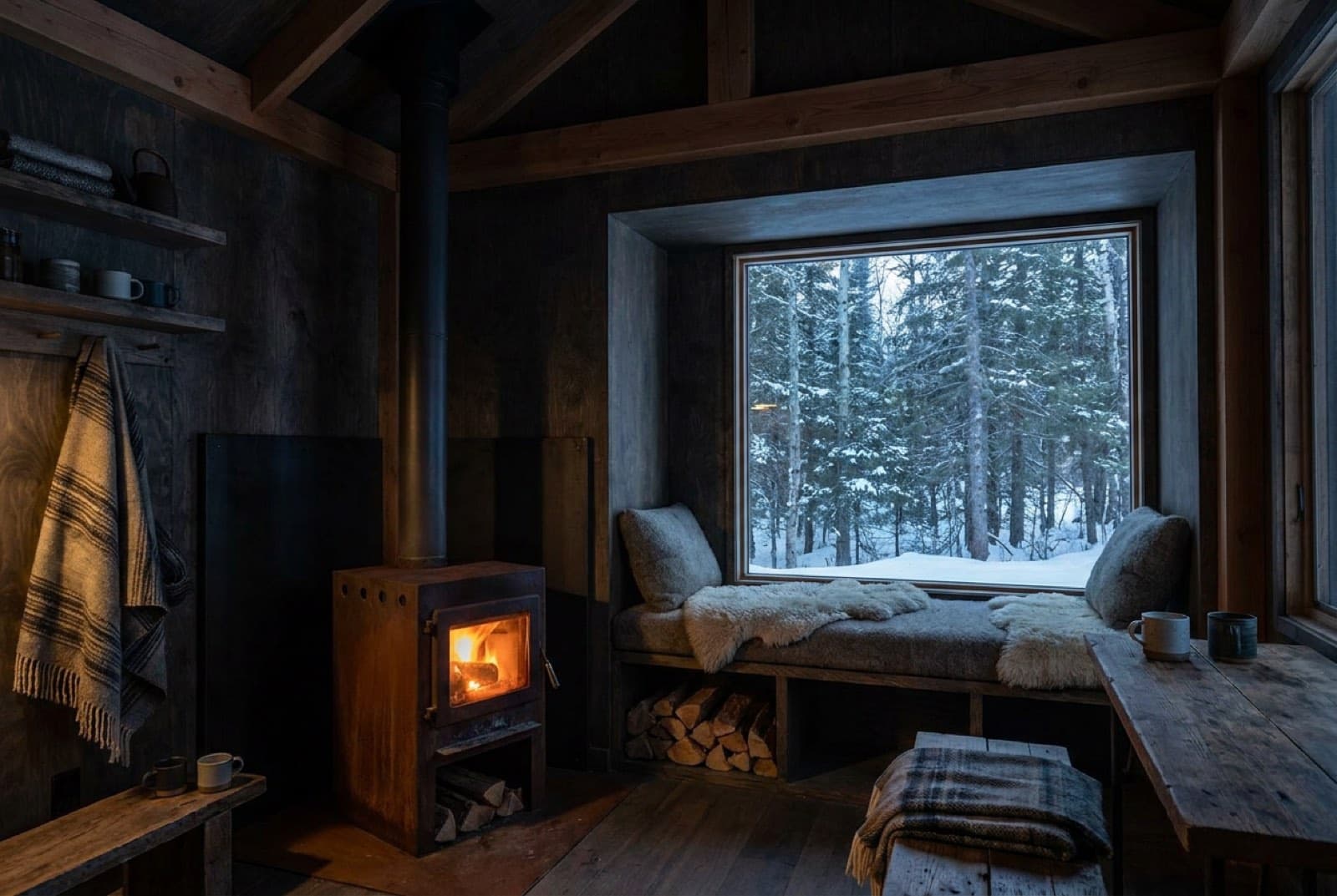 Interior of Plattekill Cabin in Woodstock, NY